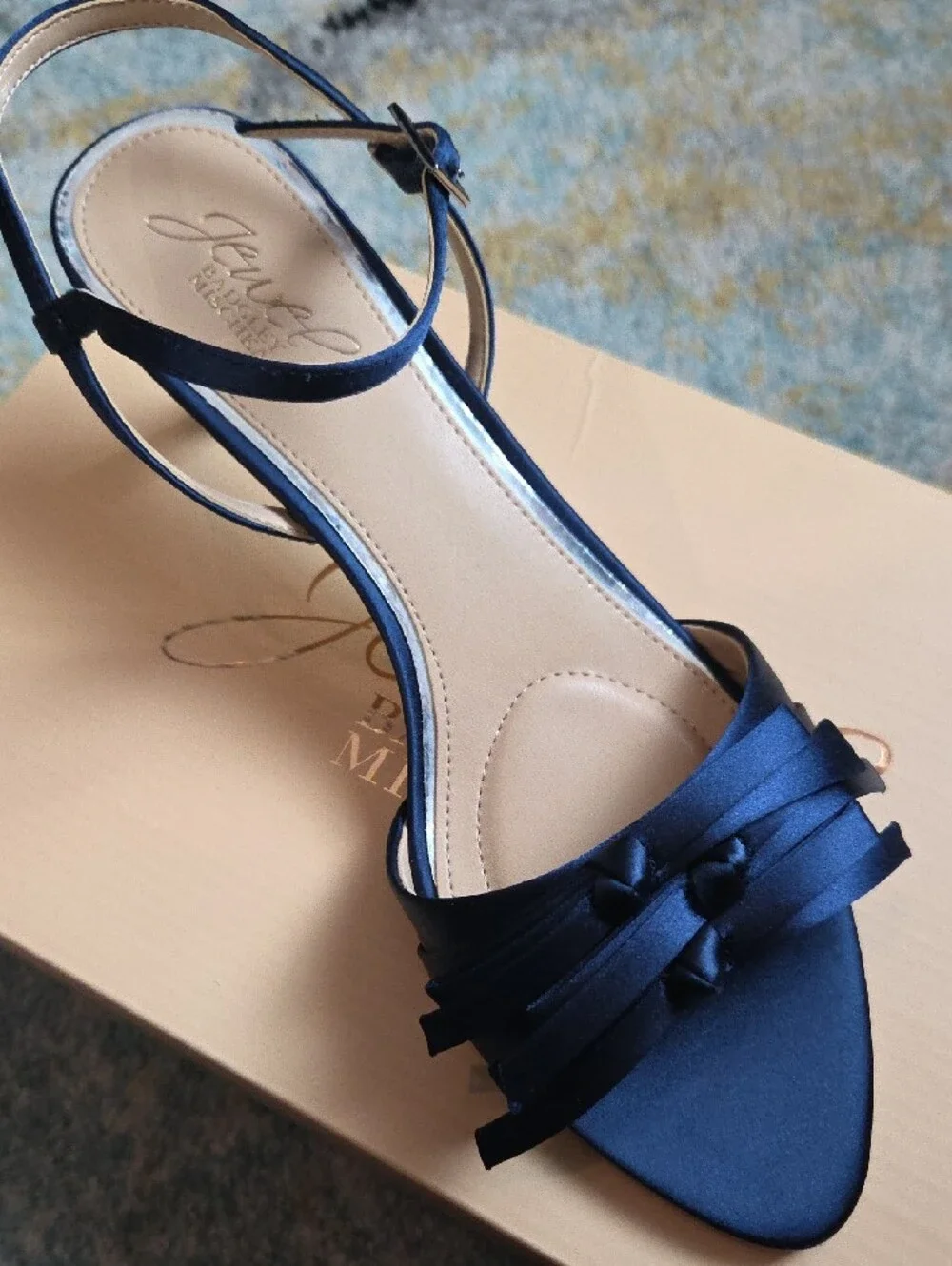 Badgley Mischka Navy Satin Bow-Embellished Slingback Heel - Picture 4 of 5